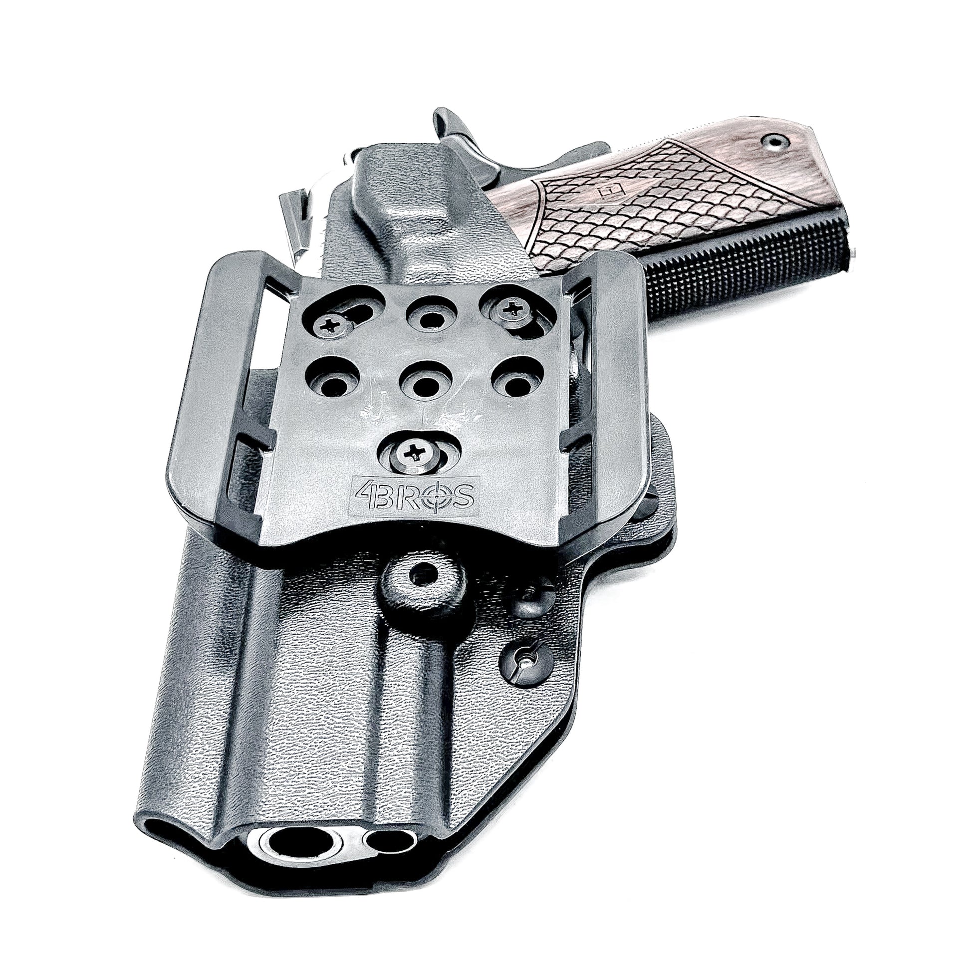 4.25" 1911 Outside Waistband (OWB) Holster, adjustable retention, open muzzle, high sweat shield, .093" thick material, Made in USA. (Ruger, S&W, Rock Island)