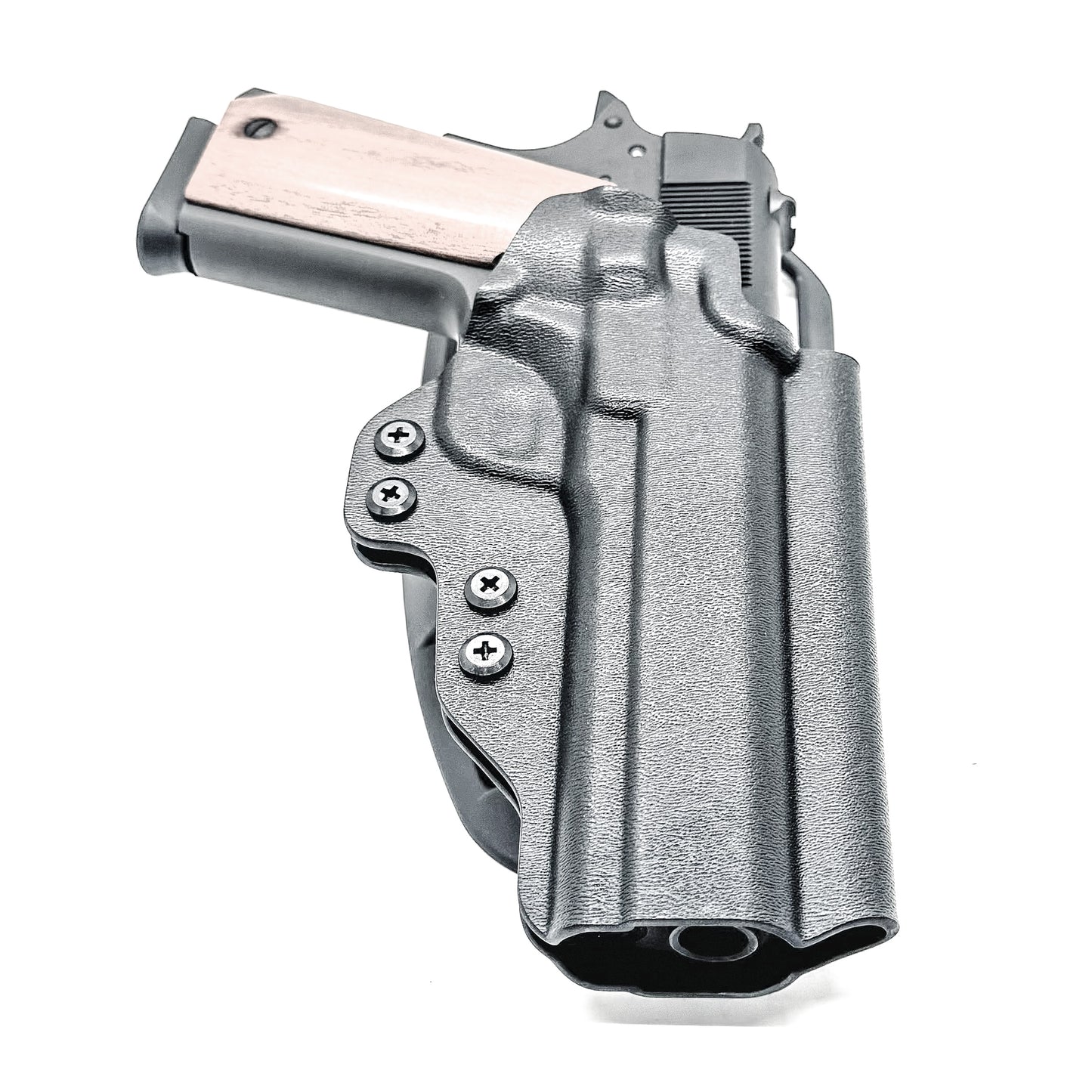 G.I. 1911 Duty & Competition OWB holster fits 5" Ruger, Kimber, S&W, Rock Island. .093" thermoplastic, adjustable retention, hanger compatible, Made in USA.