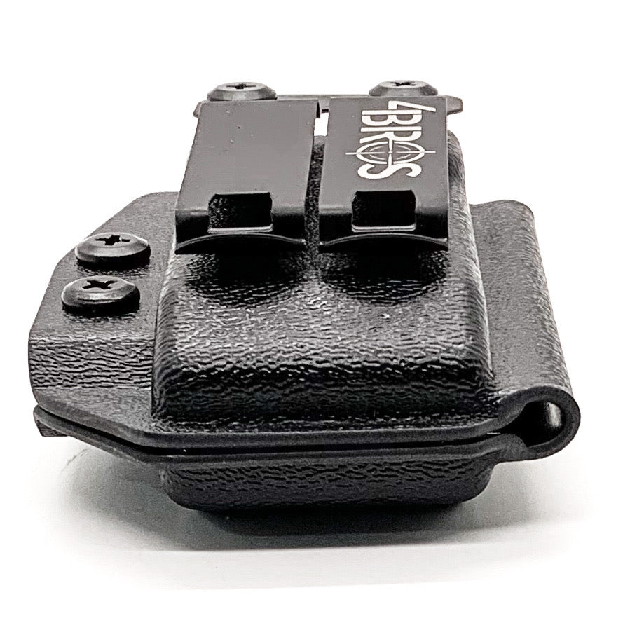 For the Best, most durable, Kydex IWB AIWB appendix inside waistband magazine pouch carrier or holster for the 2011 mags, shop Four Brothers Holsters. Suitable for belt widths of 1 1/2" Adjustable retention, cant, and ride height. Proudly made in the USA.  Appendix Carry IWB Carrier Holster