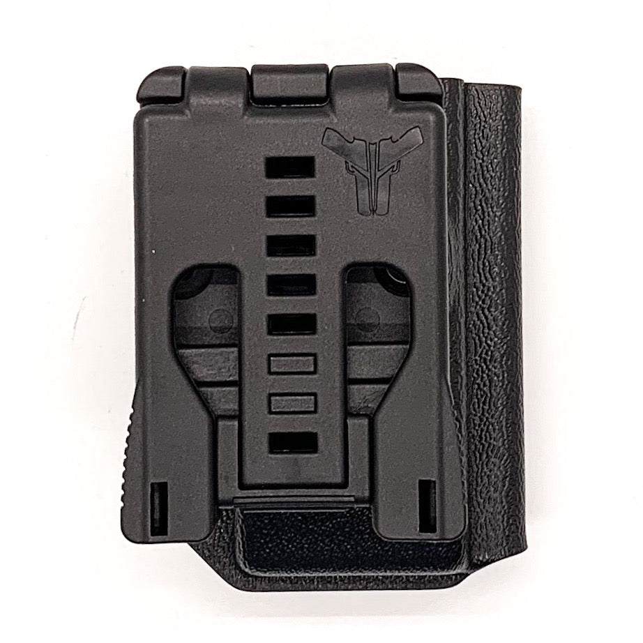 For the Best OWB Outside Waistband Kydex Magazine Pouch designed to fit the 2011 Magazine, shop Four Brothers Holsters. Suitable for belt widths of 1 1/2", 1 3/4". 2" & 2 1/2" Adjustable retention and cant outside waist carrier holster. Will allow bullets forward & bullets back orientation. Proudly made in the USA.