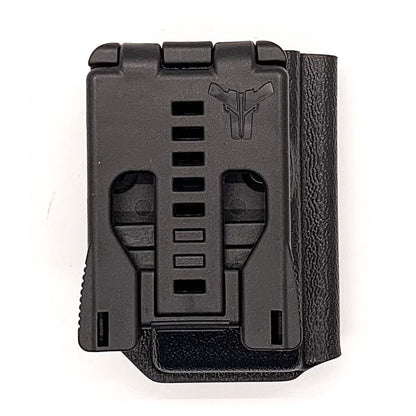 For the Best OWB Outside Waistband Kydex Magazine Pouch designed to fit the 2011 Magazine, shop Four Brothers Holsters. Suitable for belt widths of 1 1/2", 1 3/4". 2" & 2 1/2" Adjustable retention and cant outside waist carrier holster. Will allow bullets forward & bullets back orientation. Proudly made in the USA.