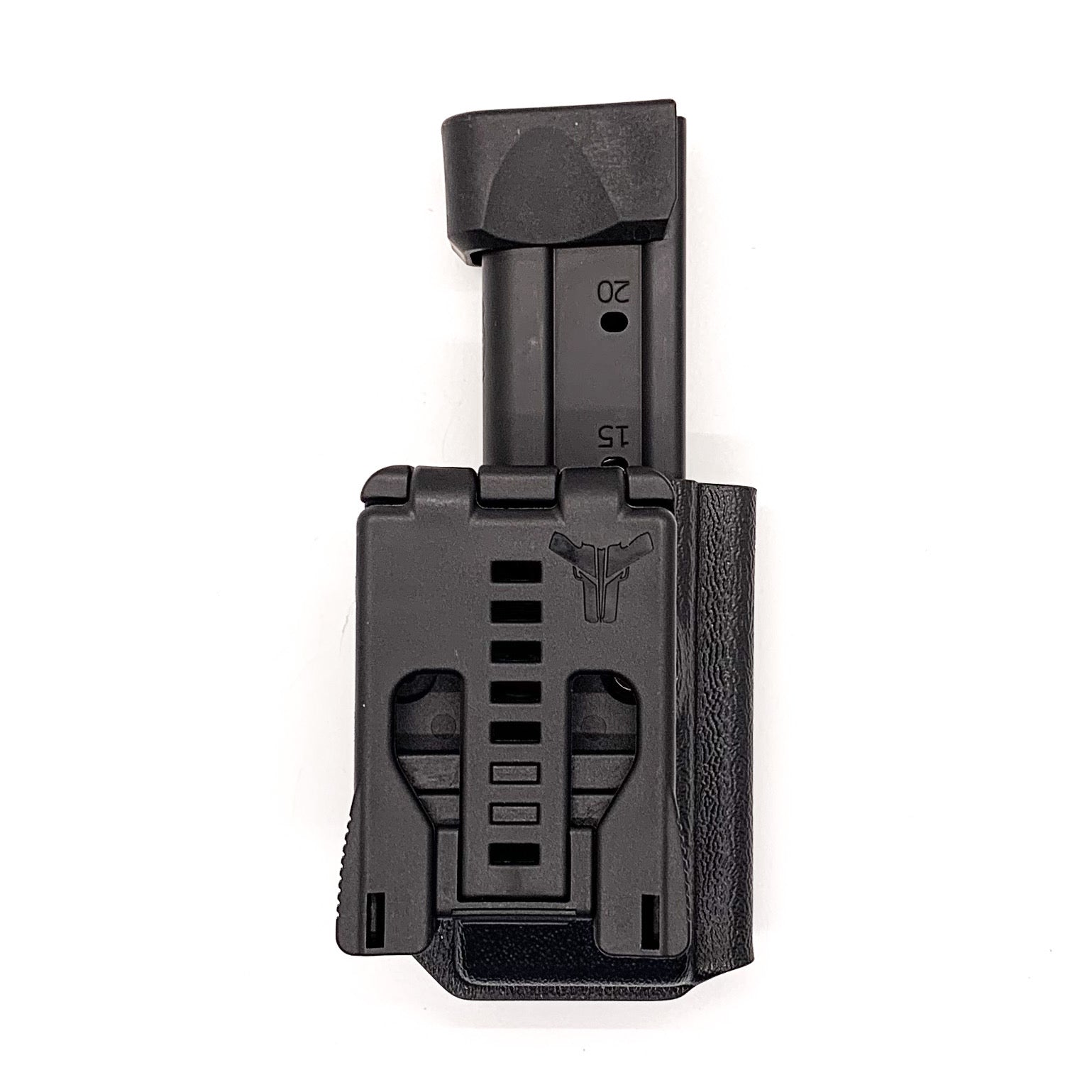 For the Best OWB Outside Waistband Kydex Magazine Pouch designed to fit the Springfield Armory Prodigy Magazine, shop Four Brothers Holsters. Suitable for belt widths of 1 1/2", 1 3/4". 2" & 2 1/2" Adjustable retention and cant outside waist carrier holster. Will allow bullets forward & bullets back orientation.