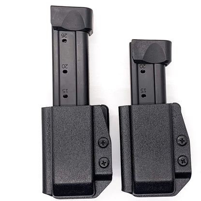 For the Best OWB Outside Waistband Kydex Magazine Pouch designed to fit the Springfield Armory Prodigy Magazine, shop Four Brothers Holsters. Suitable for belt widths of 1 1/2", 1 3/4". 2" & 2 1/2" Adjustable retention and cant outside waist carrier holster. Will allow bullets forward & bullets back orientation.