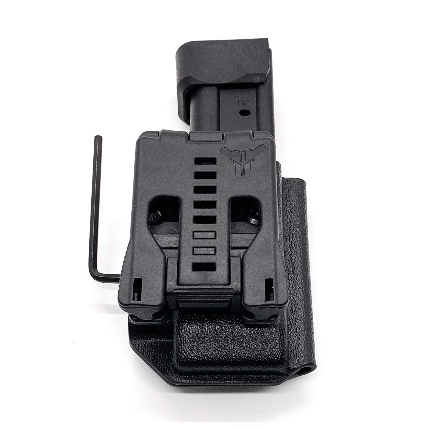 For the Best OWB Outside Waistband Kydex Magazine Pouch designed to fit the Springfield Armory Prodigy Magazine, shop Four Brothers Holsters. Suitable for belt widths of 1 1/2", 1 3/4". 2" & 2 1/2" Adjustable retention and cant outside waist carrier holster. Will allow bullets forward & bullets back orientation.