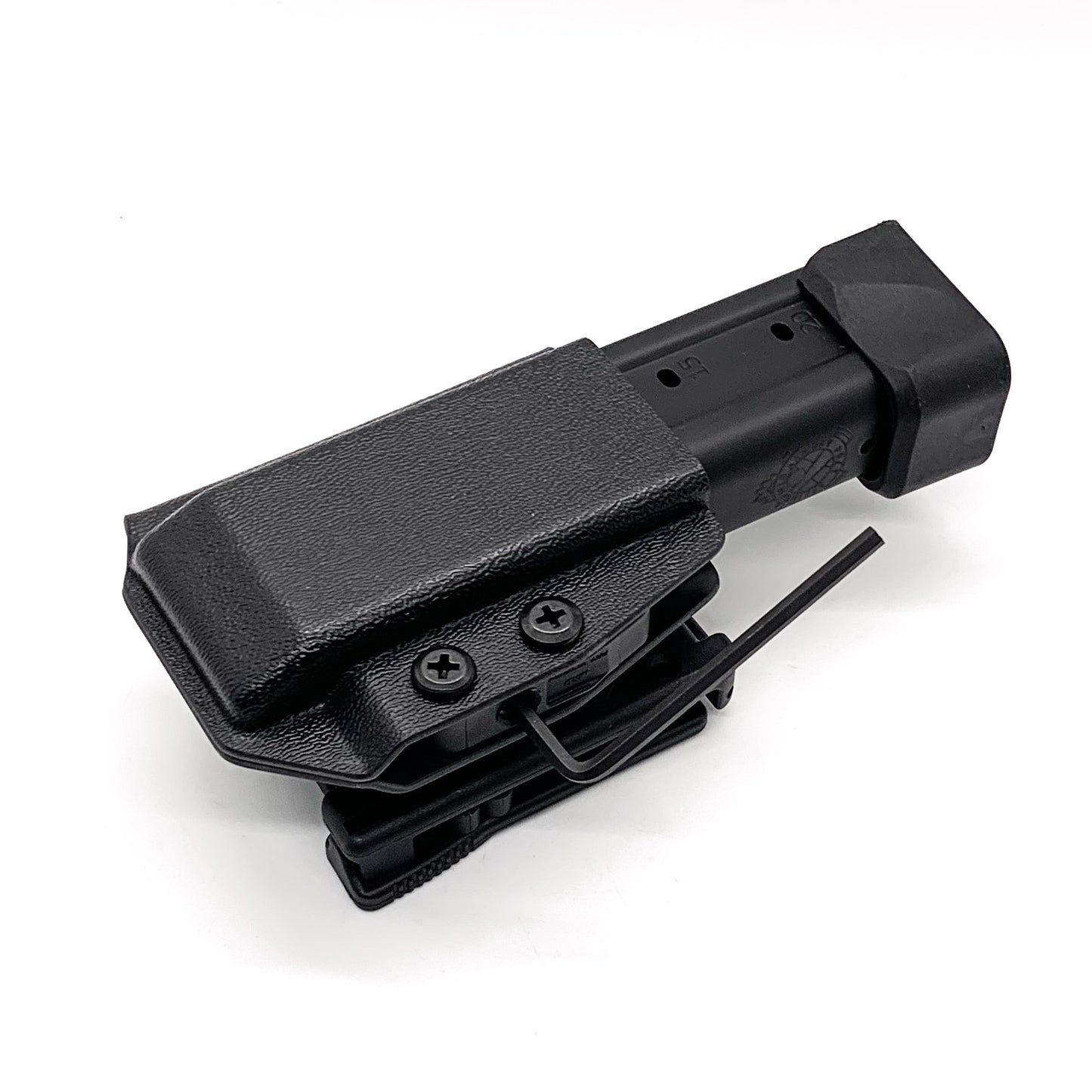 For the Best OWB Outside Waistband Kydex Magazine Pouch designed to fit the Springfield Armory Prodigy Magazine, shop Four Brothers Holsters. Suitable for belt widths of 1 1/2", 1 3/4". 2" & 2 1/2" Adjustable retention and cant outside waist carrier holster. Will allow bullets forward & bullets back orientation.