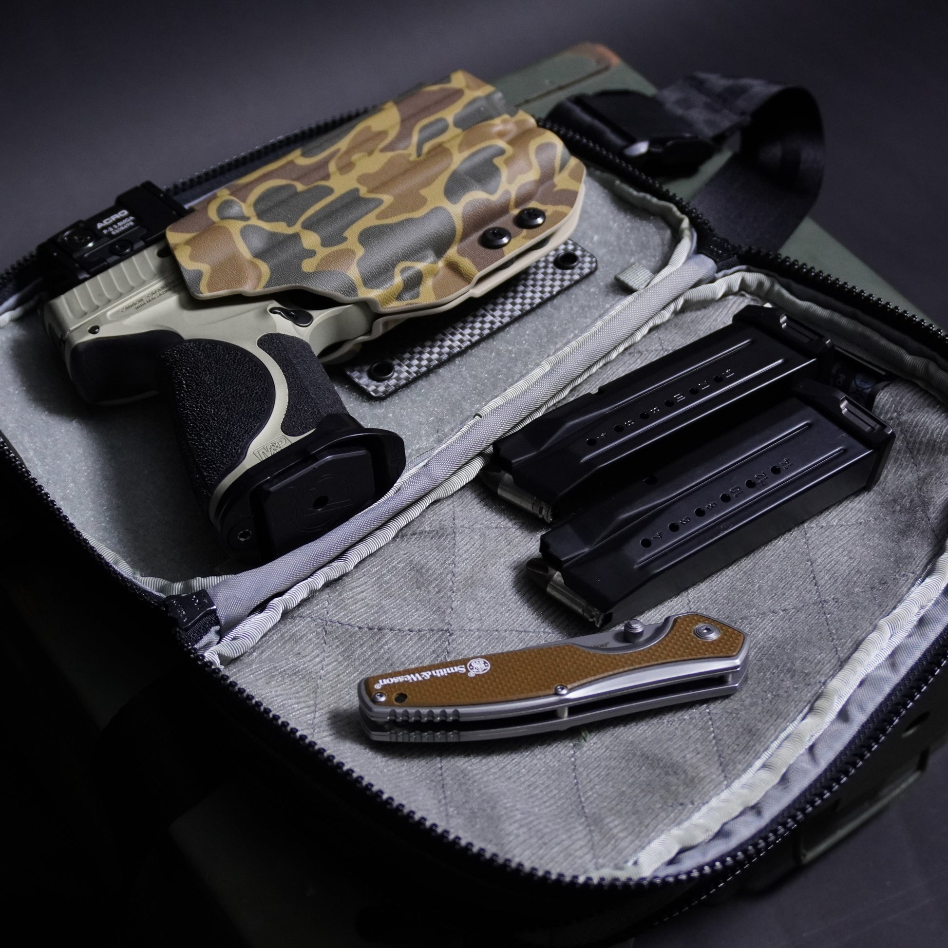 4BROS Hook & Loop Holster Mount fits Velcro-compatible backpack and sling bag panels for reliable EDC carry