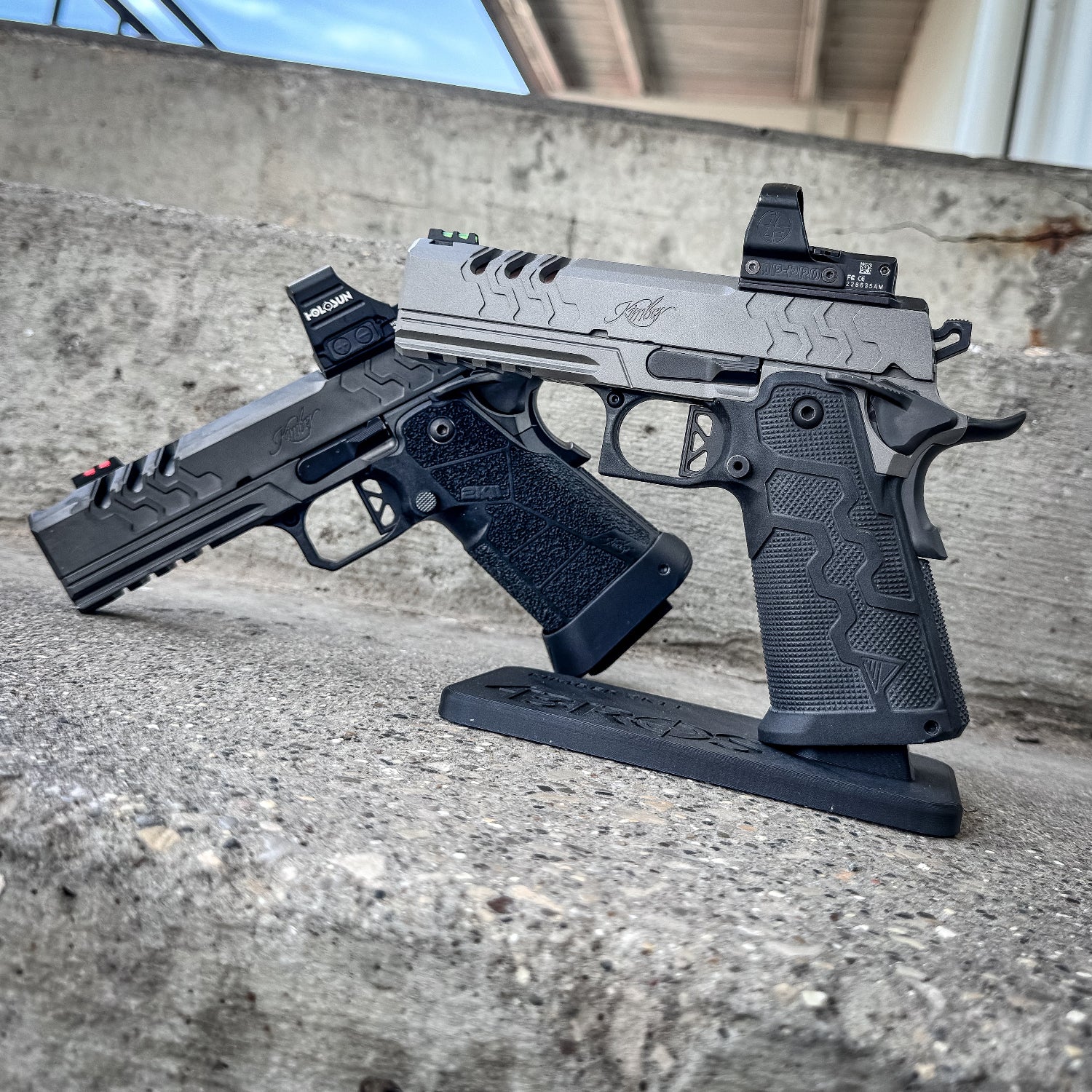 3D printed Kimber 2K11 pistol stand made from durable PETG. Perfect for firearm display, gun safe storage, and organizing your Kimber 2K11.