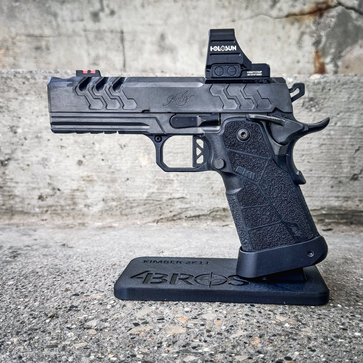 3D printed Kimber 2K11 pistol stand made from durable PETG. Perfect for firearm display, gun safe storage, and organizing your Kimber 2K11.