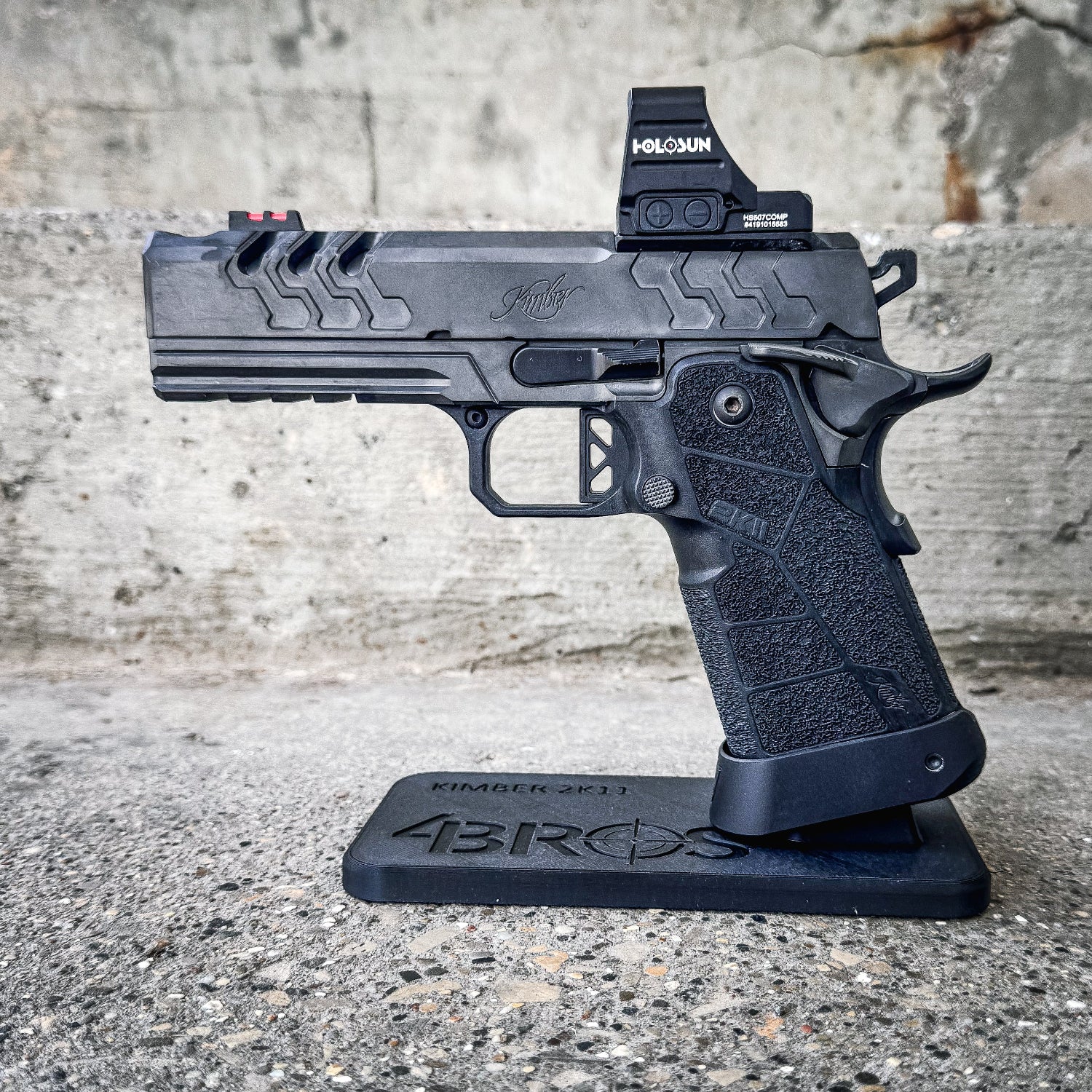 3D printed Kimber 2K11 pistol stand made from durable PETG. Perfect for firearm display, gun safe storage, and organizing your Kimber 2K11.