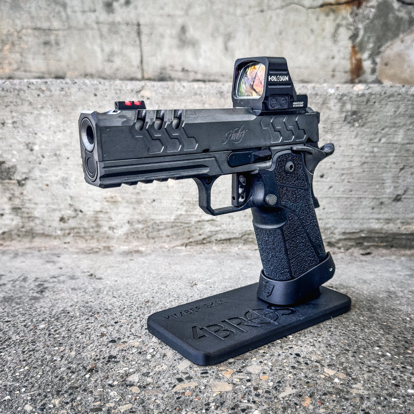 3D printed Kimber 2K11 pistol stand made from durable PETG. Perfect for firearm display, gun safe storage, and organizing your Kimber 2K11.