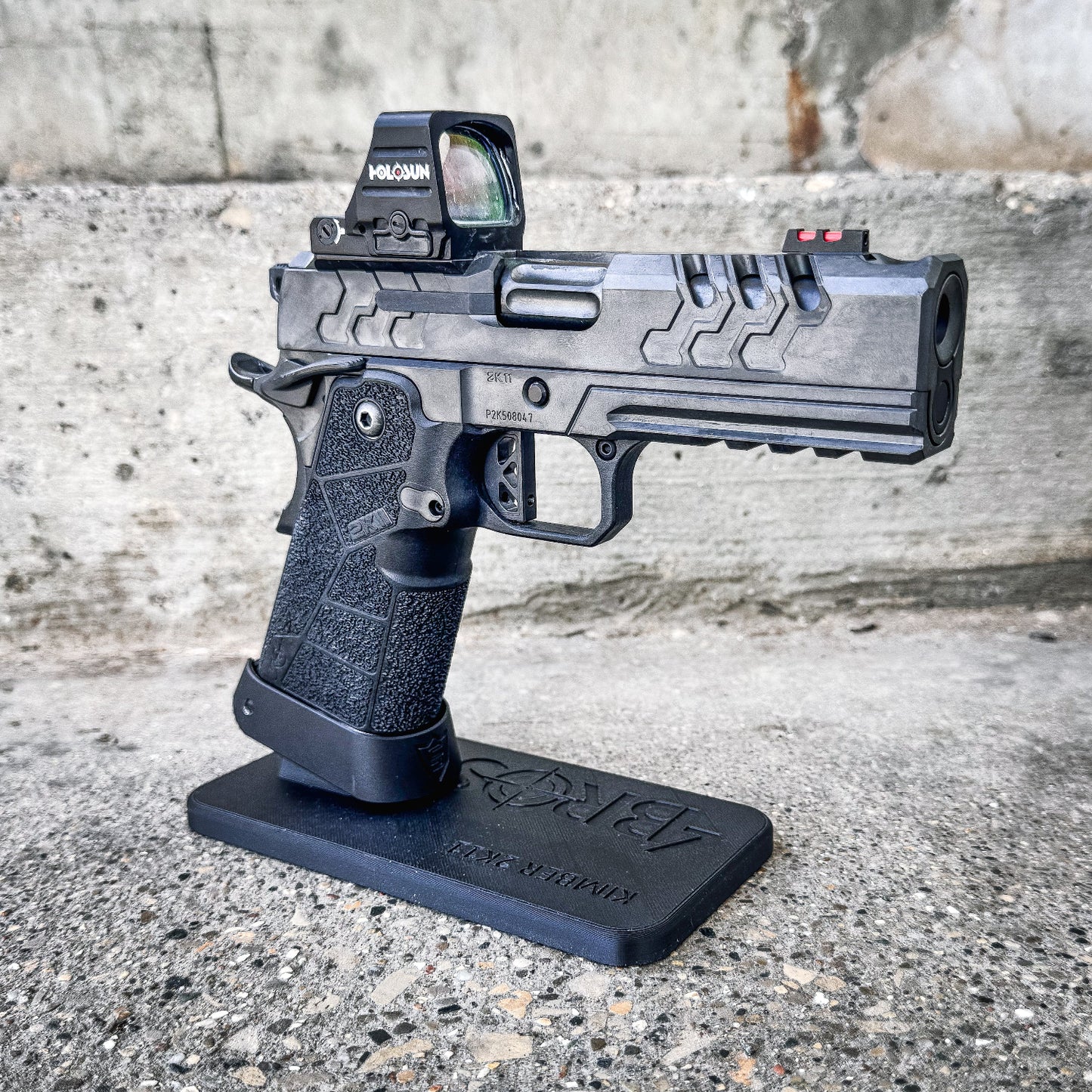 3D printed Kimber 2K11 pistol stand made from durable PETG. Perfect for firearm display, gun safe storage, and organizing your Kimber 2K11.