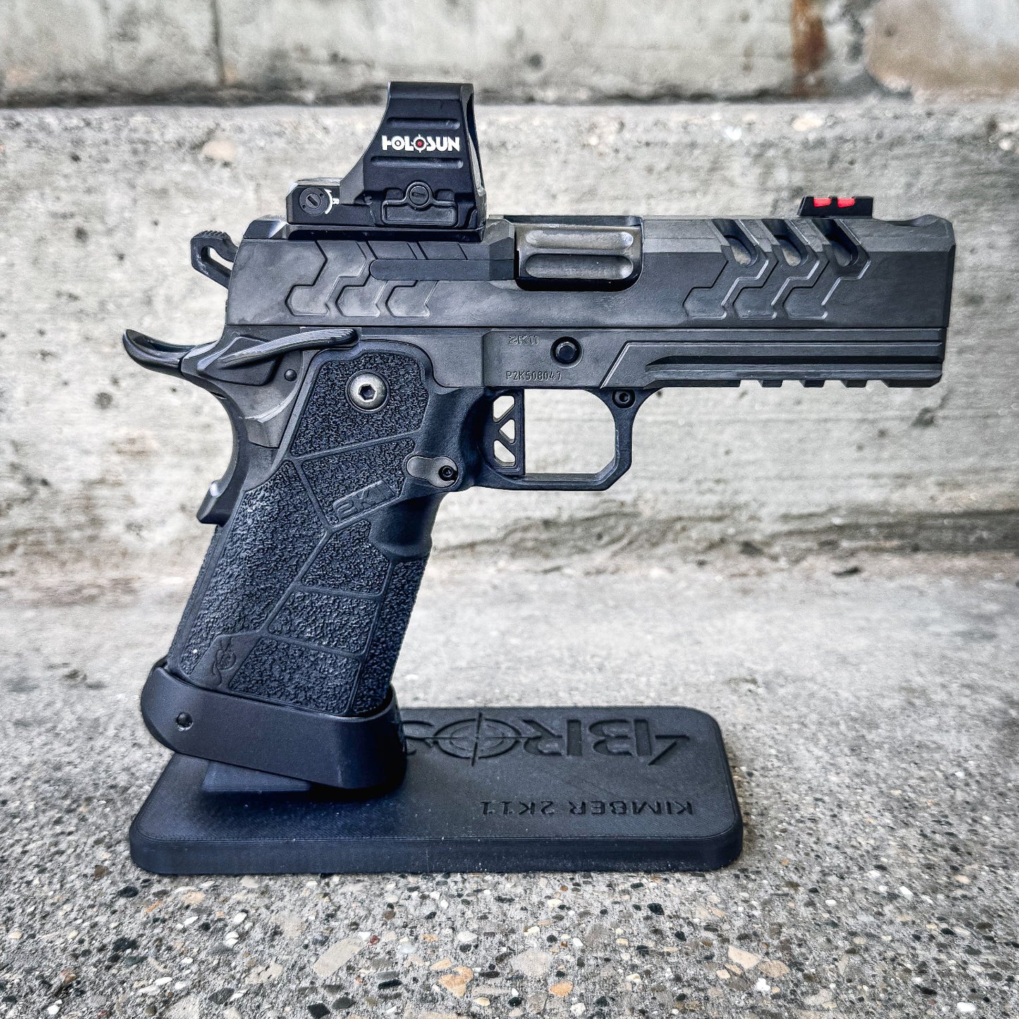 3D printed Kimber 2K11 pistol stand made from durable PETG. Perfect for firearm display, gun safe storage, and organizing your Kimber 2K11.