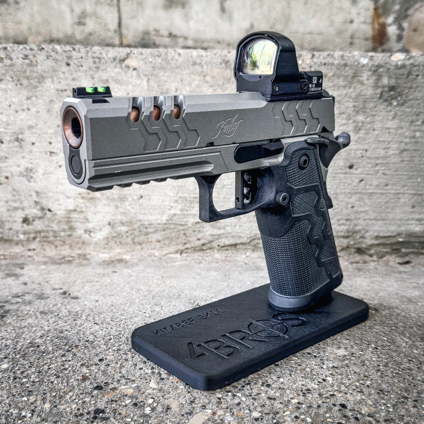 3D printed Kimber 2K11 pistol stand made from durable PETG. Perfect for firearm display, gun safe storage, and organizing your Kimber 2K11.