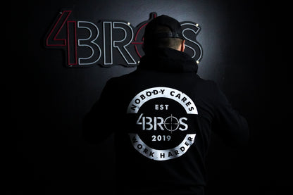 Four Brothers Holsters Nobody Cares Work Harder hoodie, Black with White Graphic