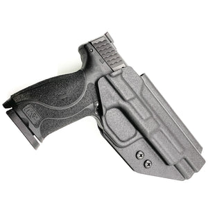Outside Waistband Taco Style Holster designed to fit the Smith and Wesson M&P 5” pistol. Holster is formed to fit both the 1.0 and 2. 0 generations. The holster will also accommodate the M&P pistols with a 4.25” or 4.6” barrel. Full sweat guard, adjustable retention, profiled for a red dot sight. Made in the USA. 
