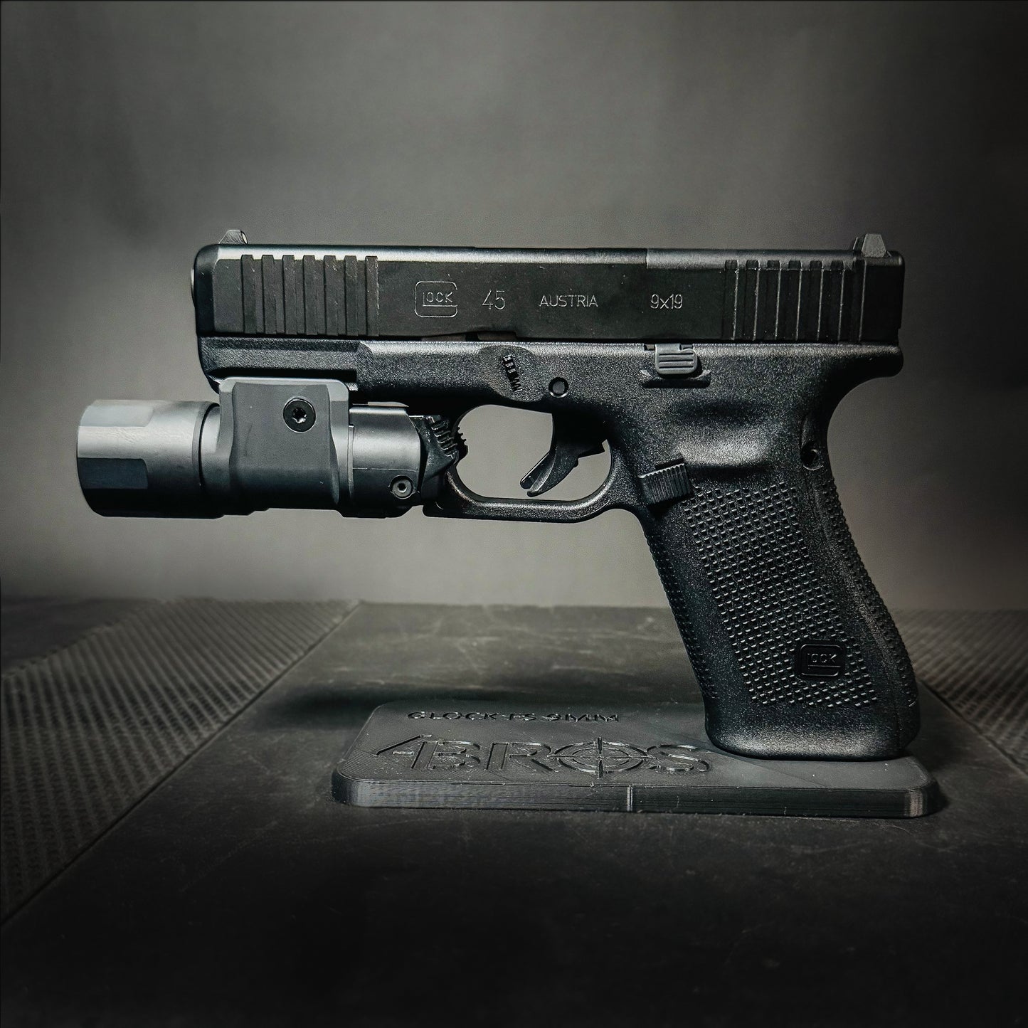 3D-printed Pistol Stand for the Glock 9 mm full-size pistol from Four Brothers Holsters