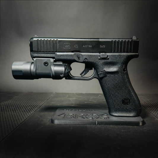 3D-printed Pistol Stand for the Glock 9 mm full-size pistol from Four Brothers Holsters