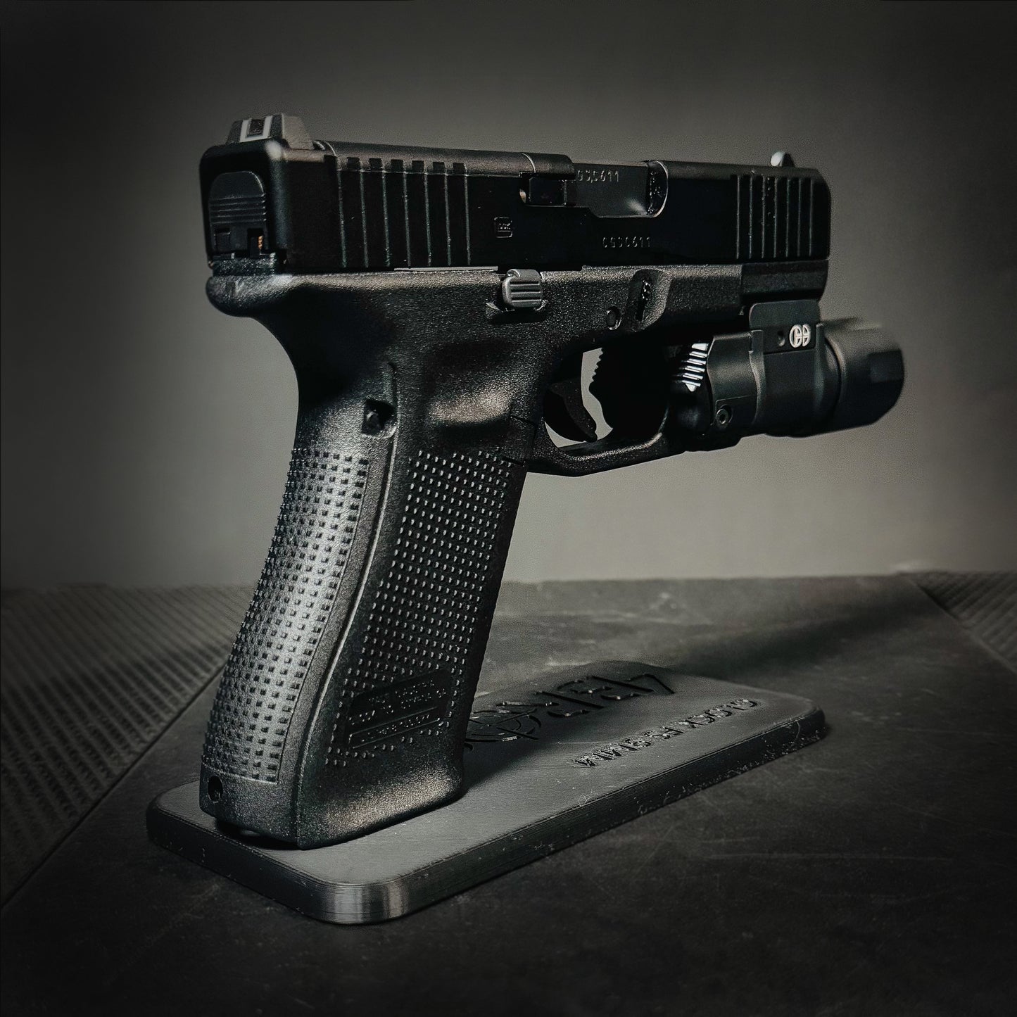 3D-printed Pistol Stand for the Glock 9 mm full-size pistol from Four Brothers Holsters