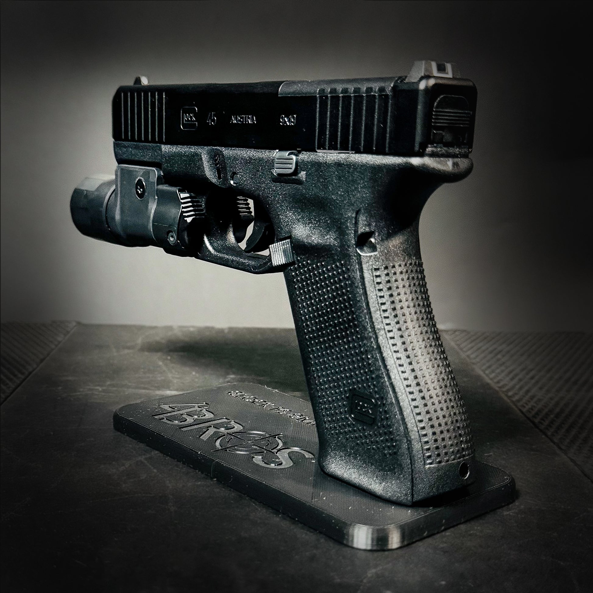 3D-printed Pistol Stand for the Glock 9 mm full-size pistol from Four Brothers Holsters