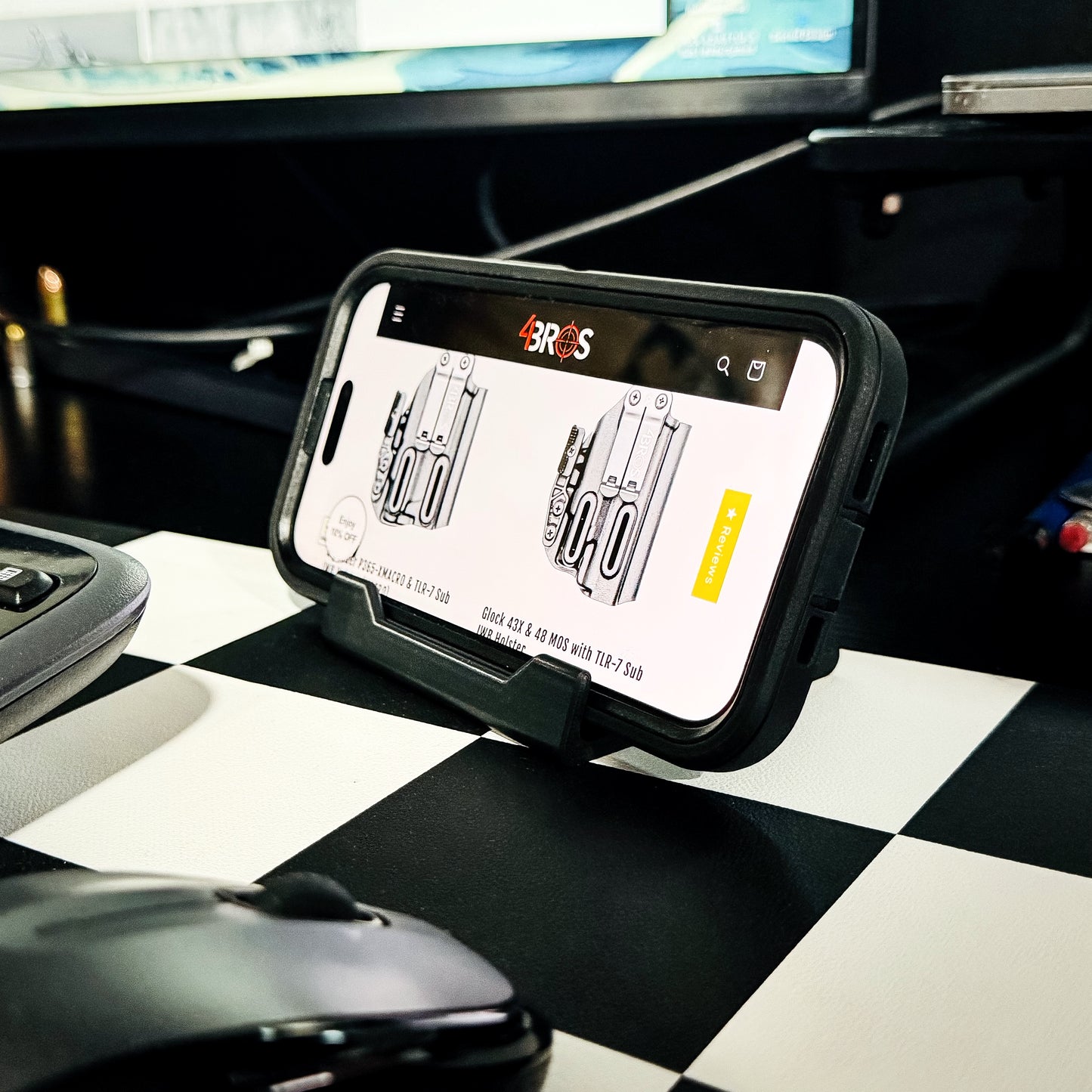 Compact smartphone stand designed and produced by Four Brothers Holsters