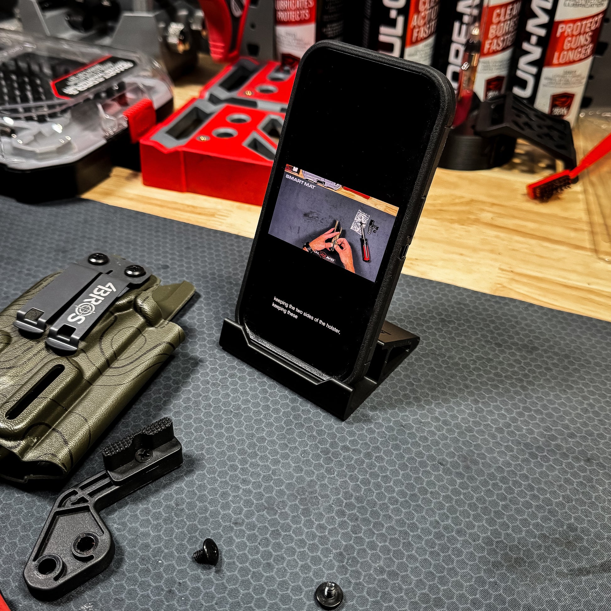 Compact smartphone stand designed and produced by Four Brothers Holsters