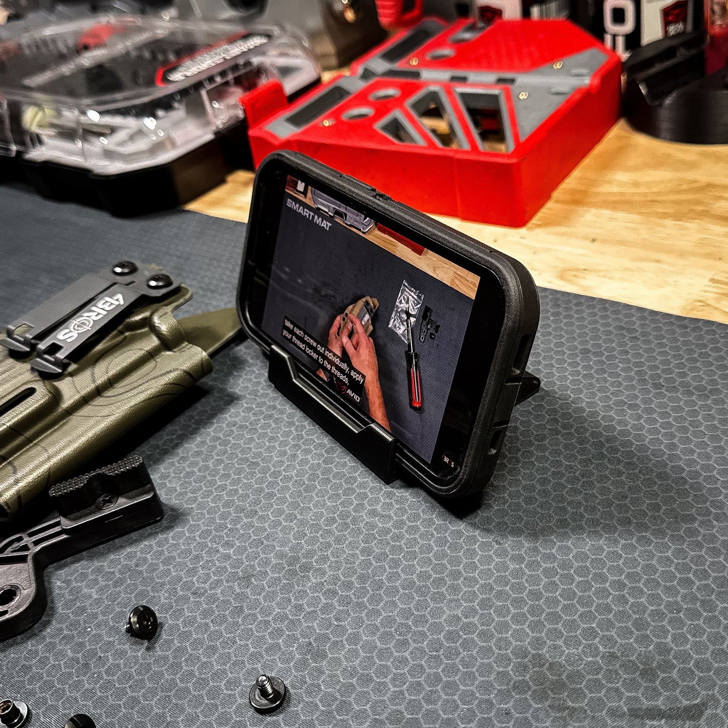 Compact smartphone stand designed and produced by Four Brothers Holsters