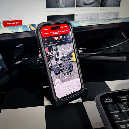 Compact smartphone stand designed and produced by Four Brothers Holsters