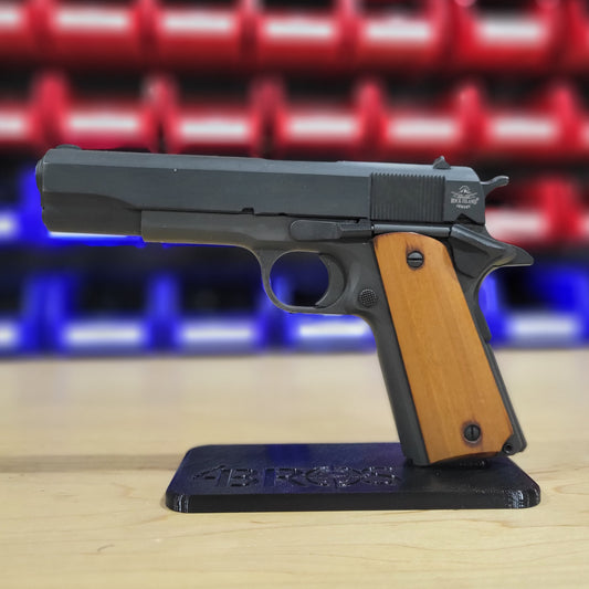 For the best 3D-printed 1911 Pistol Stand, perfect for storing and displaying your favorite handgun, shop Four Brothers Holsters. Printed in the USA with PETG plastic. This is a must-have for anyone wanting to display their favorite 1911 firearm. It also works well for storing handguns in a gun safe.