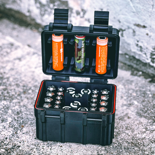 For the best 3D printed Rugged Battery Box designed to fit AAA, AA, CR123, 18650,CR1632, and CR2032 batteries in your vehicle, swat bag, go sack, ready backpack, or junk drawer, shop Four Brothers Holsters. Our battery storage box offers an easy way to store your emergency supply of your critical battery selection.