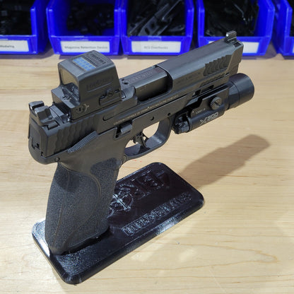 For the best 3D-printed Smith & Wesson 10mm pistol stand, perfect for storing and displaying your favorite handgun, shop Four Brothers Holsters. Printed in the USA with PETG plastic. This is a must-have for anyone wanting to display their favorite 10mm S&W handgun. It works well for storing handguns in a gun safe.