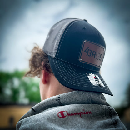 The 4Bros Trucker hat isn't your most expensive, stay at home, clean for the weekend hat. It is intended to be your everyday hat, just like our holsters. Take it with you everywhere. The more wear it has and the dirtier it gets, the better it looks. 4Bros Laser Engraved Leather Logo, Comfort fit, and Snapback closure.