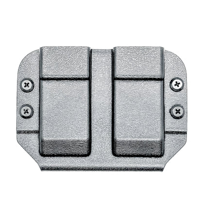 Durable OWB dual magazine holster, fits 9mm and .40 S&W mags from Glock, Sig, Staccato, and more.