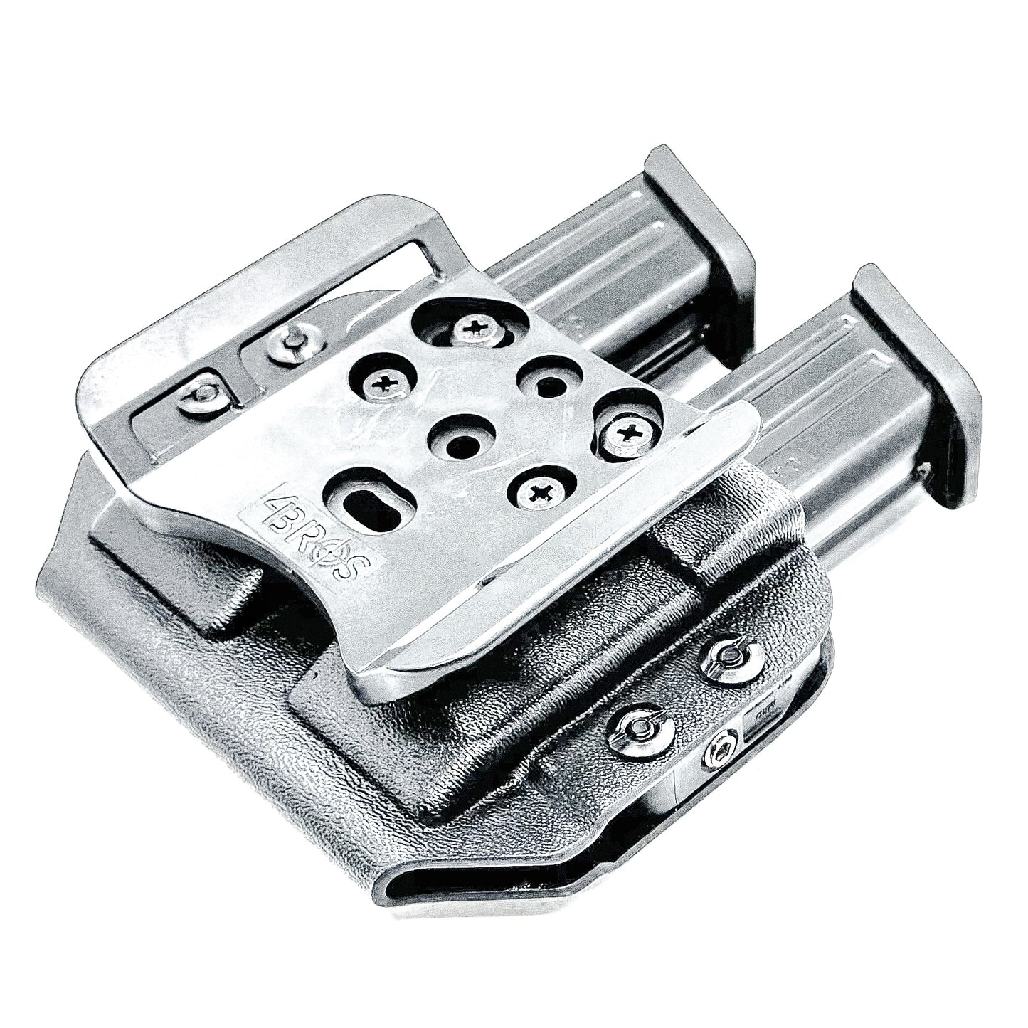 Durable OWB dual magazine holster, fits 9mm and .40 S&W mags from Glock, Sig, Staccato, and more.