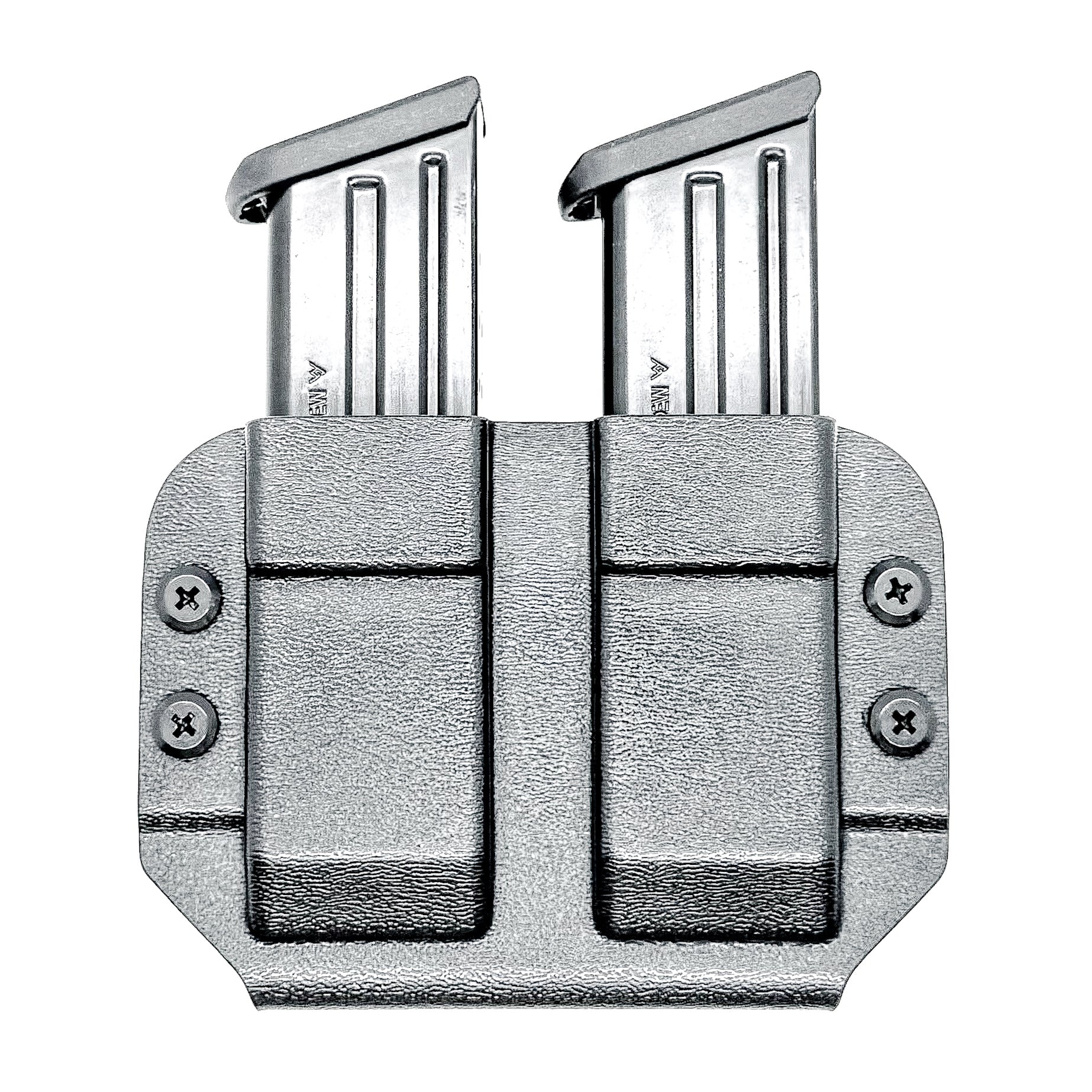 Durable OWB dual magazine holster, fits 9mm and .40 S&W mags from Glock, Sig, Staccato, and more.