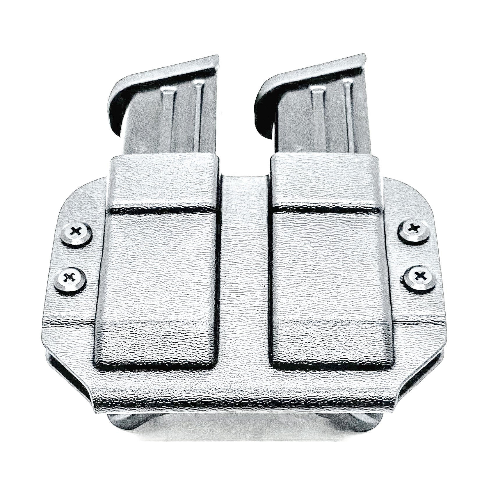 Durable OWB dual magazine holster, fits 9mm and .40 S&W mags from Glock, Sig, Staccato, and more.