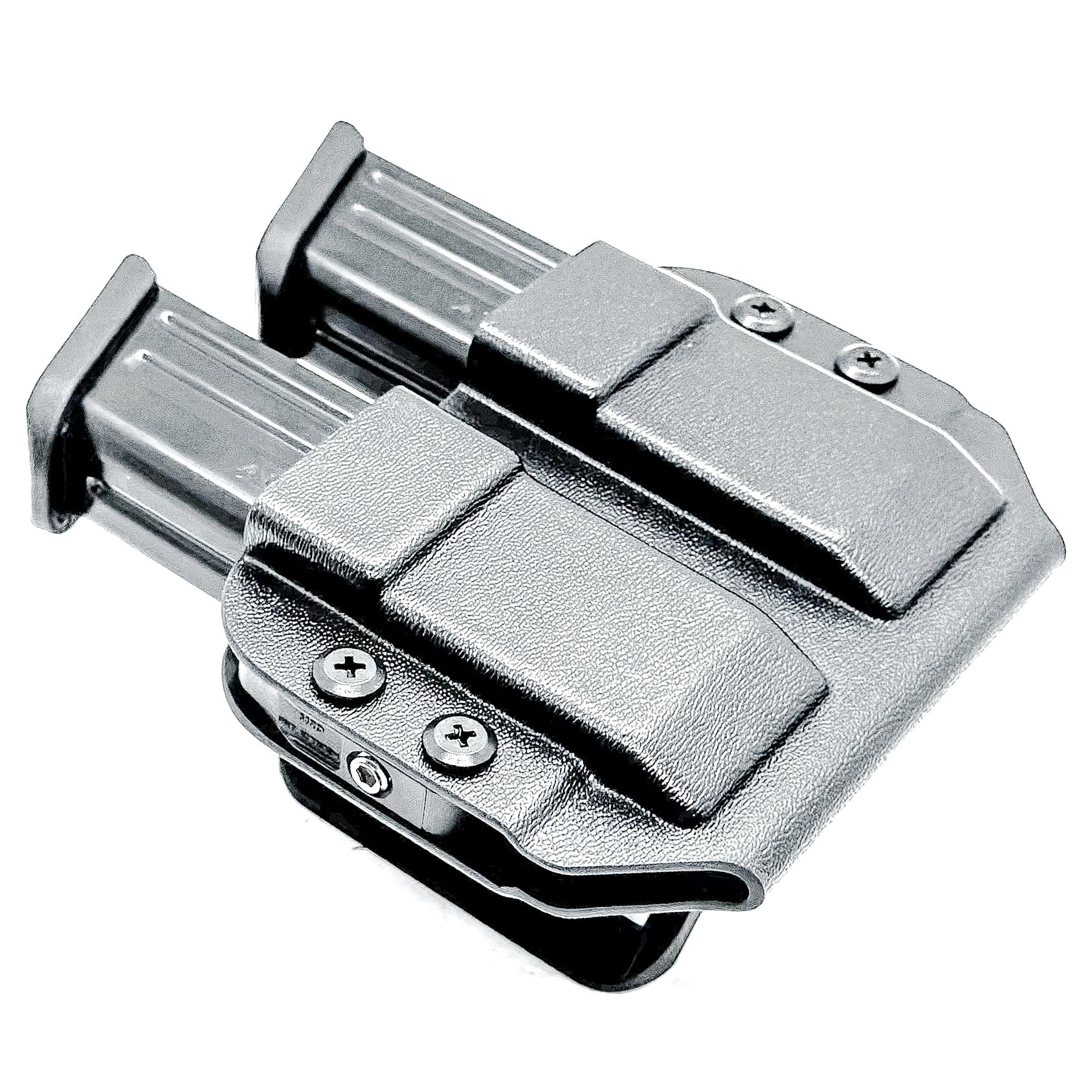 Durable OWB dual magazine holster, fits 9mm and .40 S&W mags from Glock, Sig, Staccato, and more.