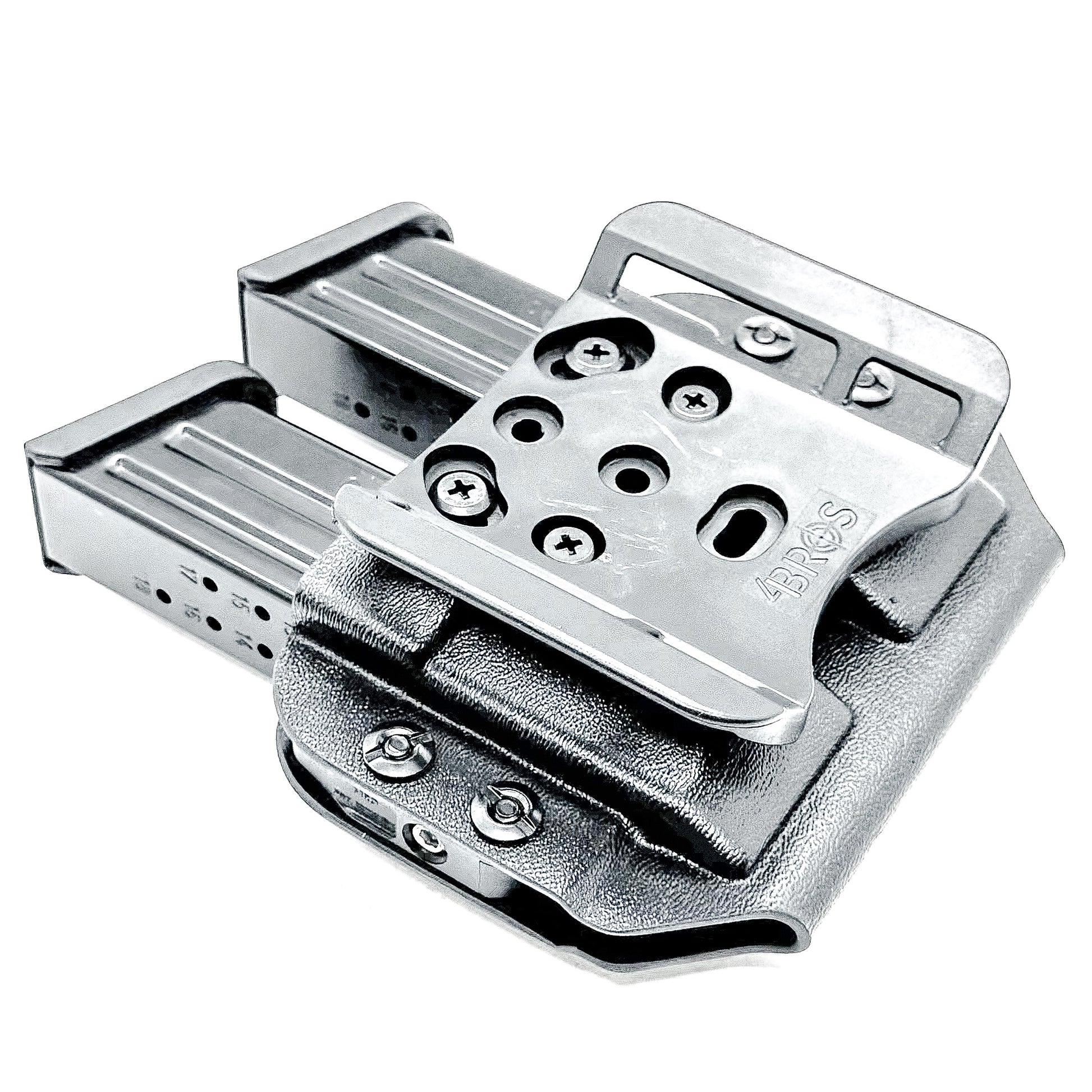 Durable OWB dual magazine holster, fits 9mm and .40 S&W mags from Glock, Sig, Staccato, and more.