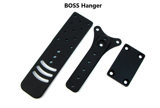The BOSS Holster hanger from Four Brothers 4BROS Holsters is machined from aluminum with a black anodized finish that makes the surface clean and smooth.