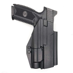 For the best OWB Outside Waistband Kydex Holster for the FN 509 Tactical with the Streamlight TLR-1 or TLR-1 HL, shop Four Brothers Holsters. Full sweat guard, adjustable retention, minimal material & smooth edges to reduce printing. Made in the USA. Open muzzle for threaded barrels, cleared for red dot sights.