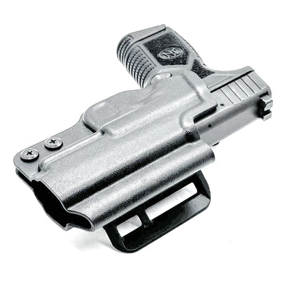 Precision-molded FN Reflex OWB holster with adjustable retention, mid-height sweat guard, and durable .093" thermoplastic. Made in the USA.