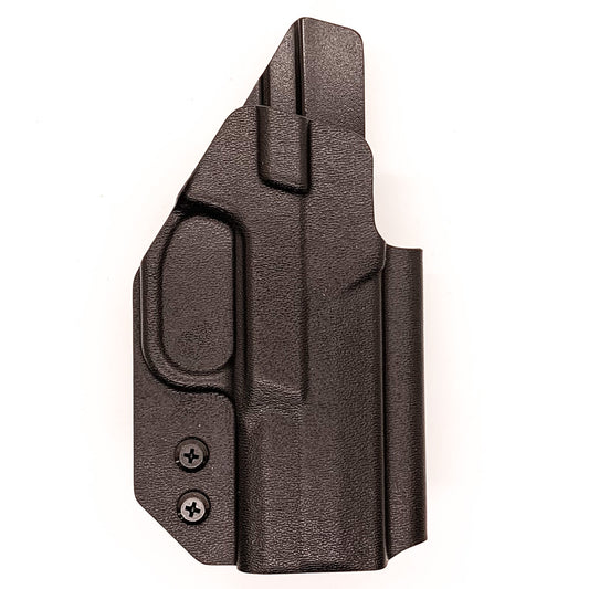 Outside Waistband Taco Style Holster designed to fit the FN 509 Compact  Adjustable retention High sweat guard standard, medium and low height available on request. Holster profile cut to allow red dot sights on the pistol Minimal material and smooth edges Removeable threadlocker applied to all screws and posts Proudly made in the USA