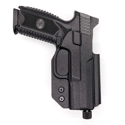 Outside Waistband Taco Style Holster designed to fit the FN 509 Compact  Adjustable retention High sweat guard standard, medium and low height available on request. Holster profile cut to allow red dot sights on the pistol Minimal material and smooth edges Removeable threadlocker applied to all screws and posts Proudly made in the USA