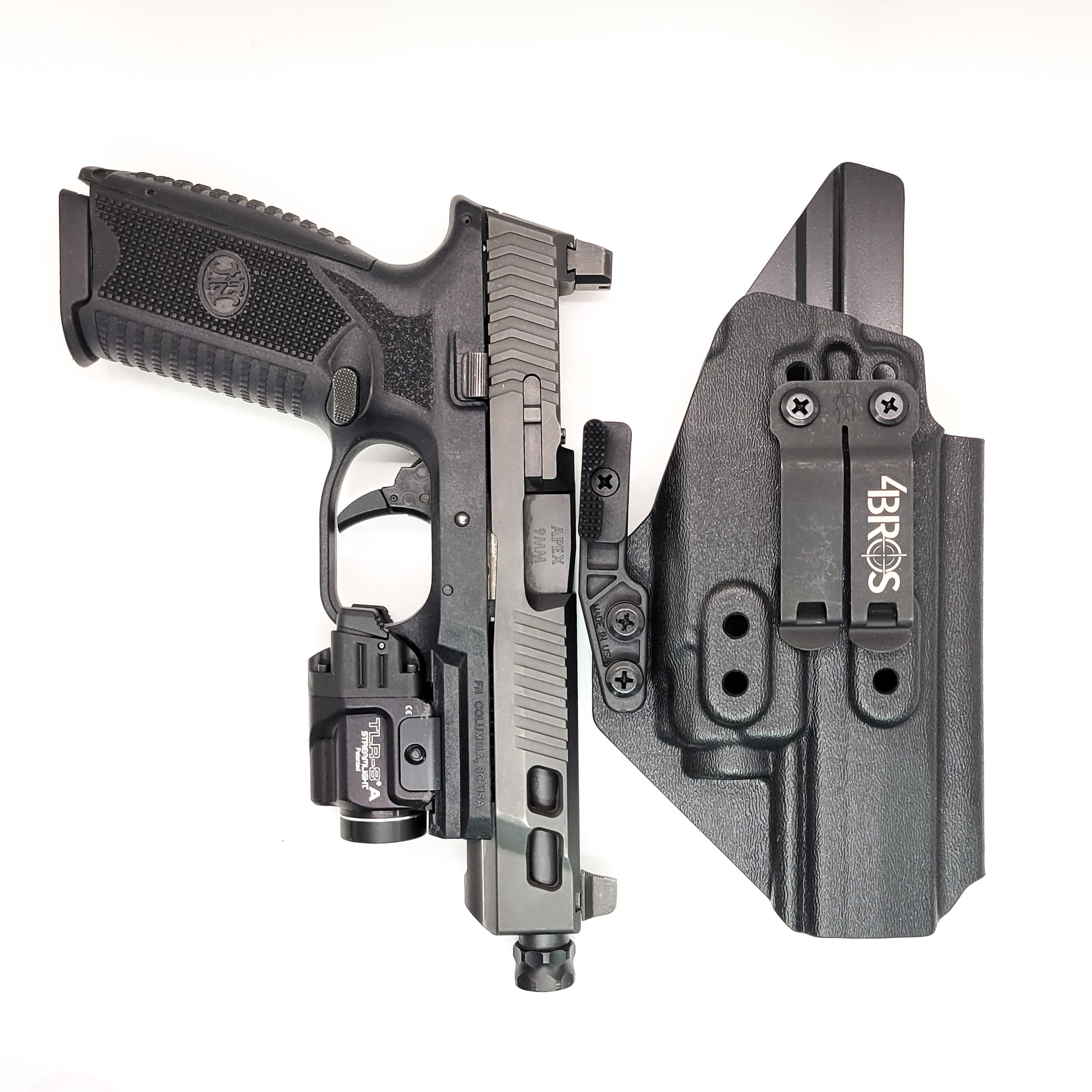 For the best IWB Kydex Inside Waistband Holster for the  FN 509 LS Edge & Apex Tactical 5.00" slide & Streamlight TLR-8 or 8A, shop Four Brothers Holsters. 