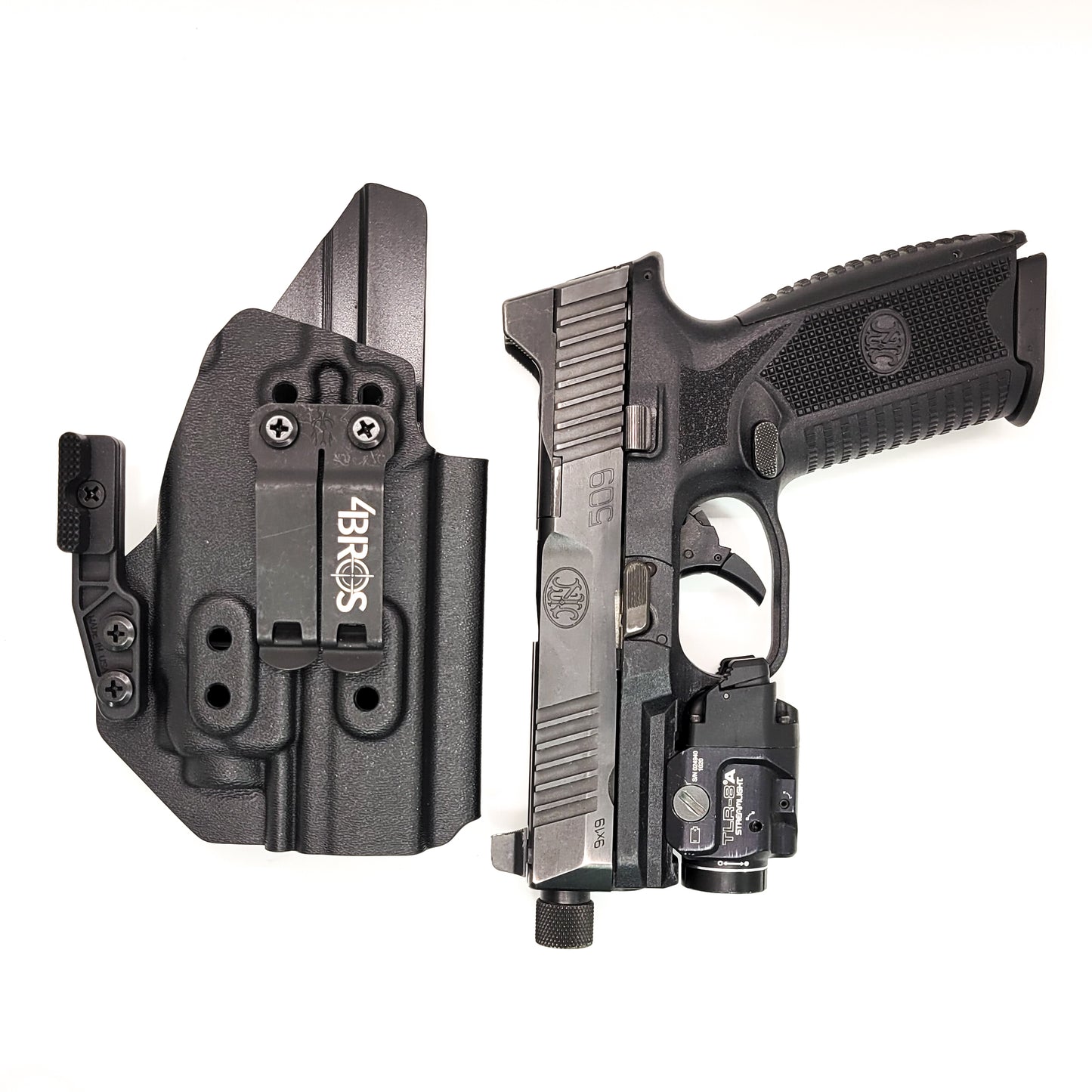 For the best IWB Kydex Inside Waistband Holster for the FN 509 compact, 509, 509 Tactical with the Streamlight TLR-8 or TLR-8A, shop Four Brothers Holsters.
