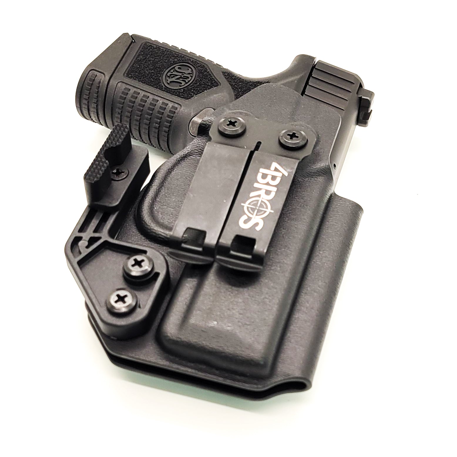 For the best, most comfortable and compact concealed IWB AIWB inside waistband holster designed for the FN Reflex pistol shop Four Brothers Holsters. Our holsters are vacuum formed with a precision machined mold designed from a CAD model of the actual firearm. Suitable for pocket carry. Made in the USA. FN REFLEX