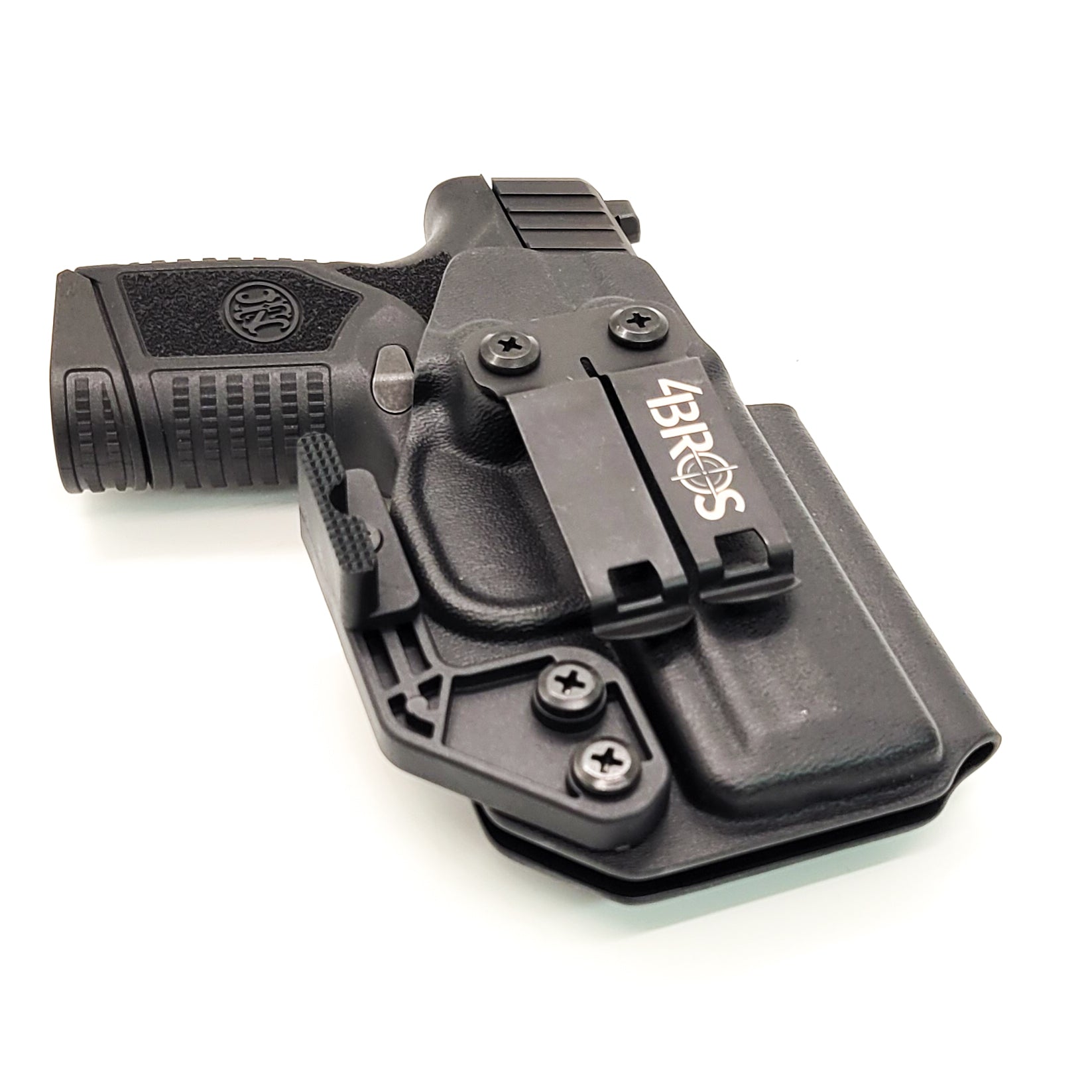 For the best, most comfortable and compact concealed IWB AIWB inside waistband holster designed for the FN Reflex pistol shop Four Brothers Holsters. Our holsters are vacuum formed with a precision machined mold designed from a CAD model of the actual firearm. Suitable for pocket carry. Made in the USA. FN REFLEX