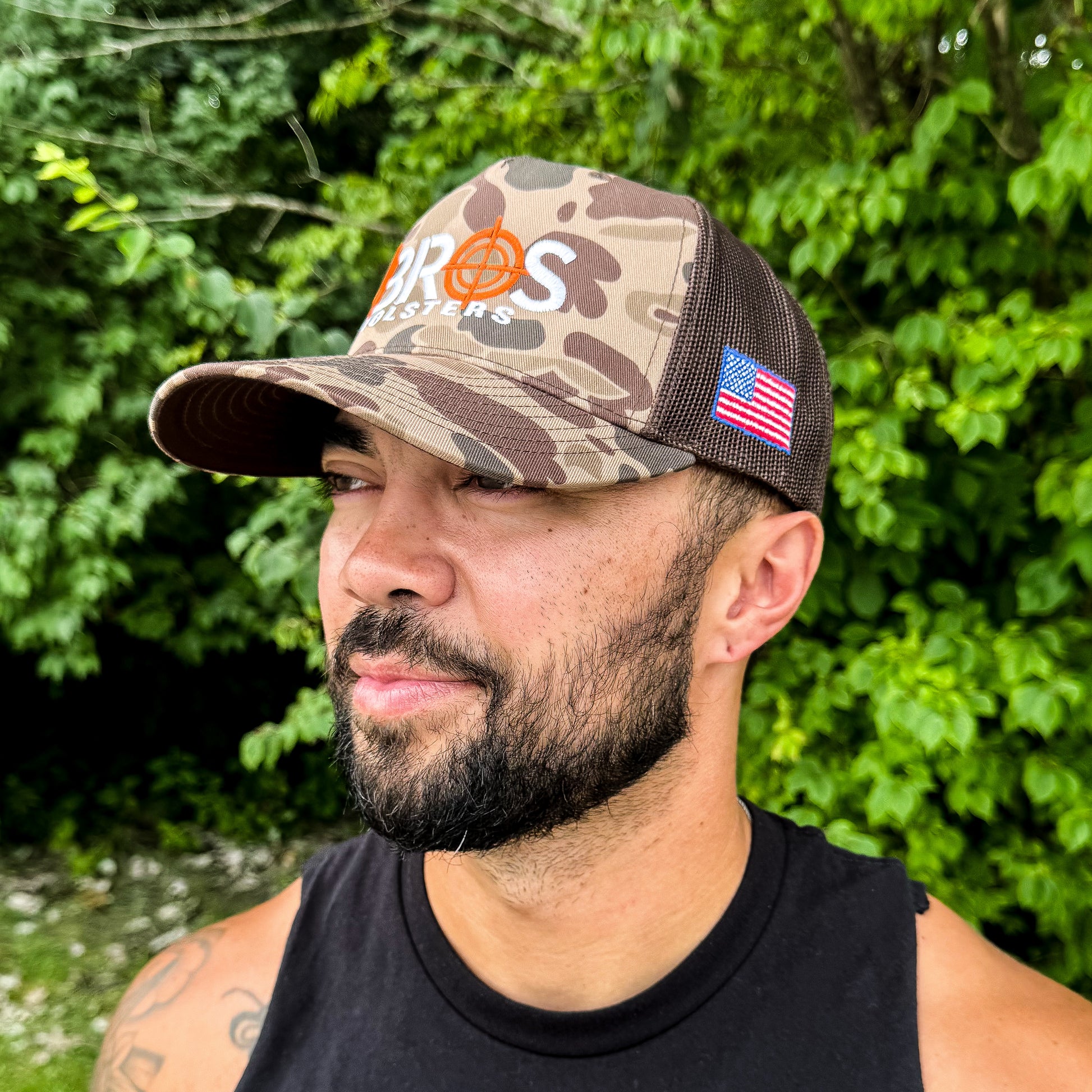 The Four Brothers Holsters 4Bros Duck Camo Trucker Hat isn't just your stay-at-home, clean-for-the-weekend hat. It is intended to be your everyday carry hat. 
