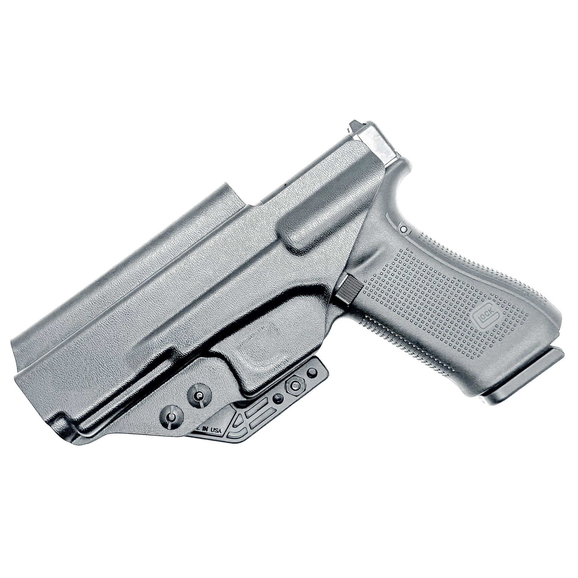 Inside waistband Kydex holster for Glock 17 and Glock 22 with Modwing, optic cut, and adjustable retention – made in the USA from .093" thermoplastic