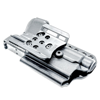 Outside Waistband (OWB) holster for Glock 19 & 45 with Streamlight TLR-1 HL-X. Built for duty and competition. Red dot ready, open muzzle, and made in the USA