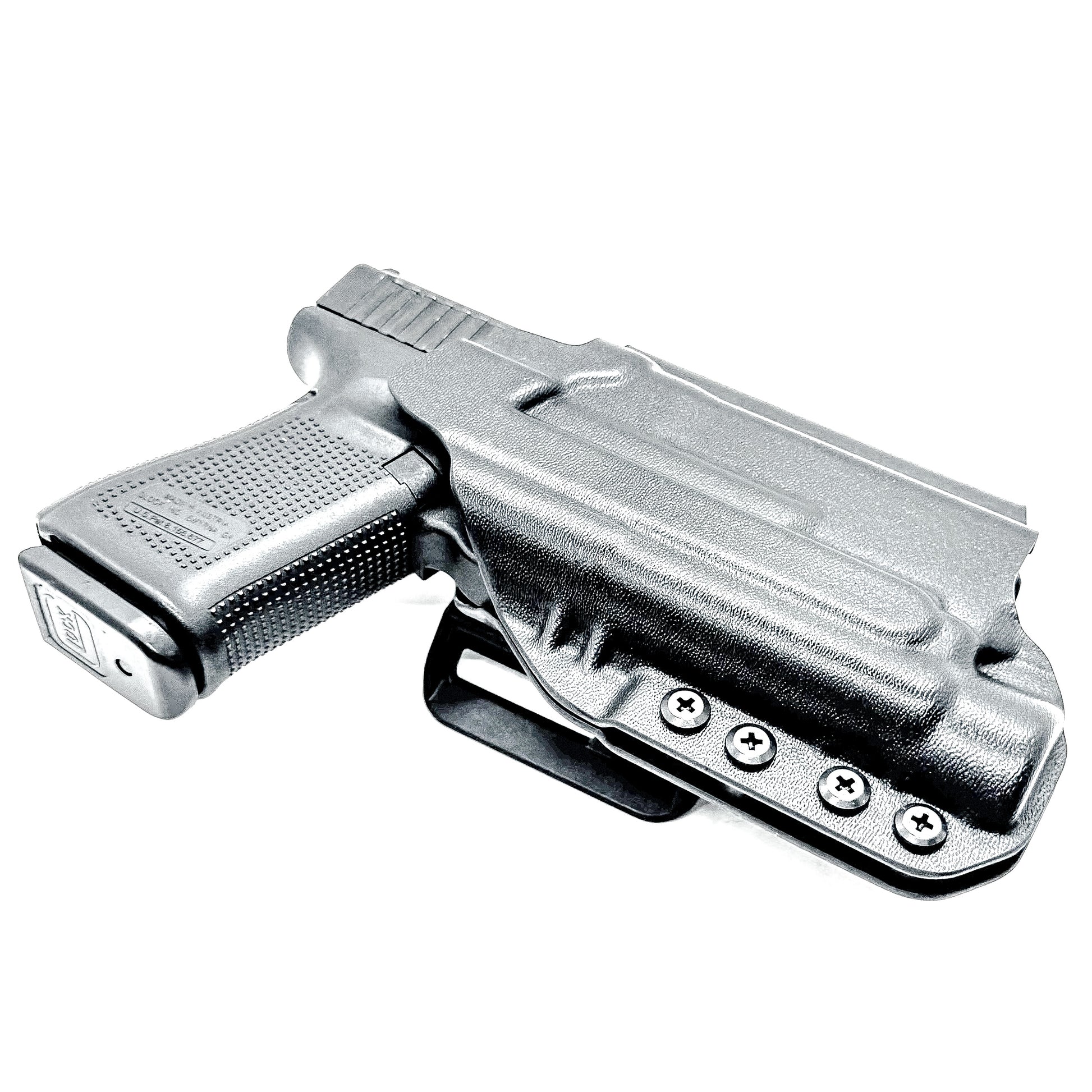 Outside Waistband (OWB) holster for Glock 19 & 45 with Streamlight TLR-1 HL-X. Built for duty and competition. Red dot ready, open muzzle, and made in the USA